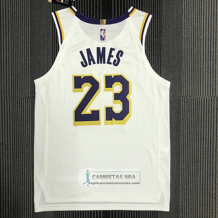 Camiseta Los Angeles Lakers LeBron James NO 23 Association Autentico Blanco